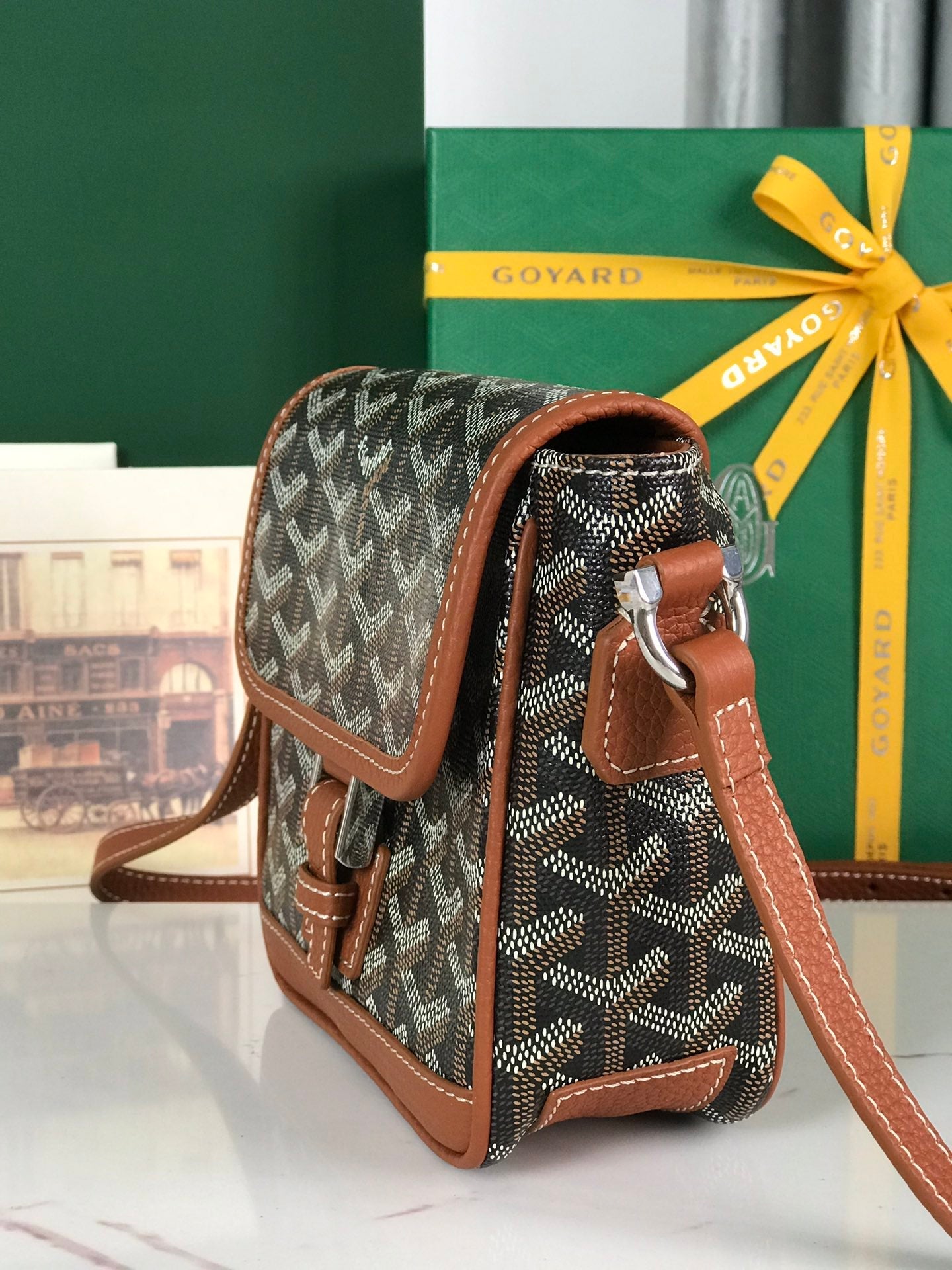 Goyard Grand Bleu 16 Cm Black Goyardine Canvas And Tan Lambskin