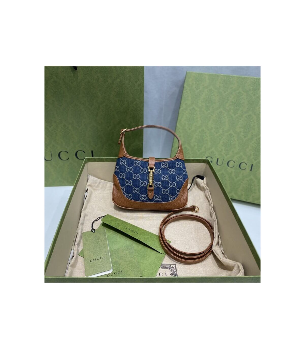 Gucci Jackie 1961 Mini Shoulder Bag in Blue Jacquard Denim 19cm