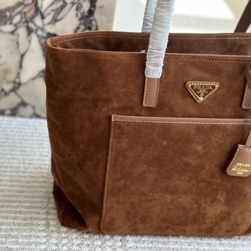 Prada Suede Double Tote Bag Cocoa Brown 35Cm