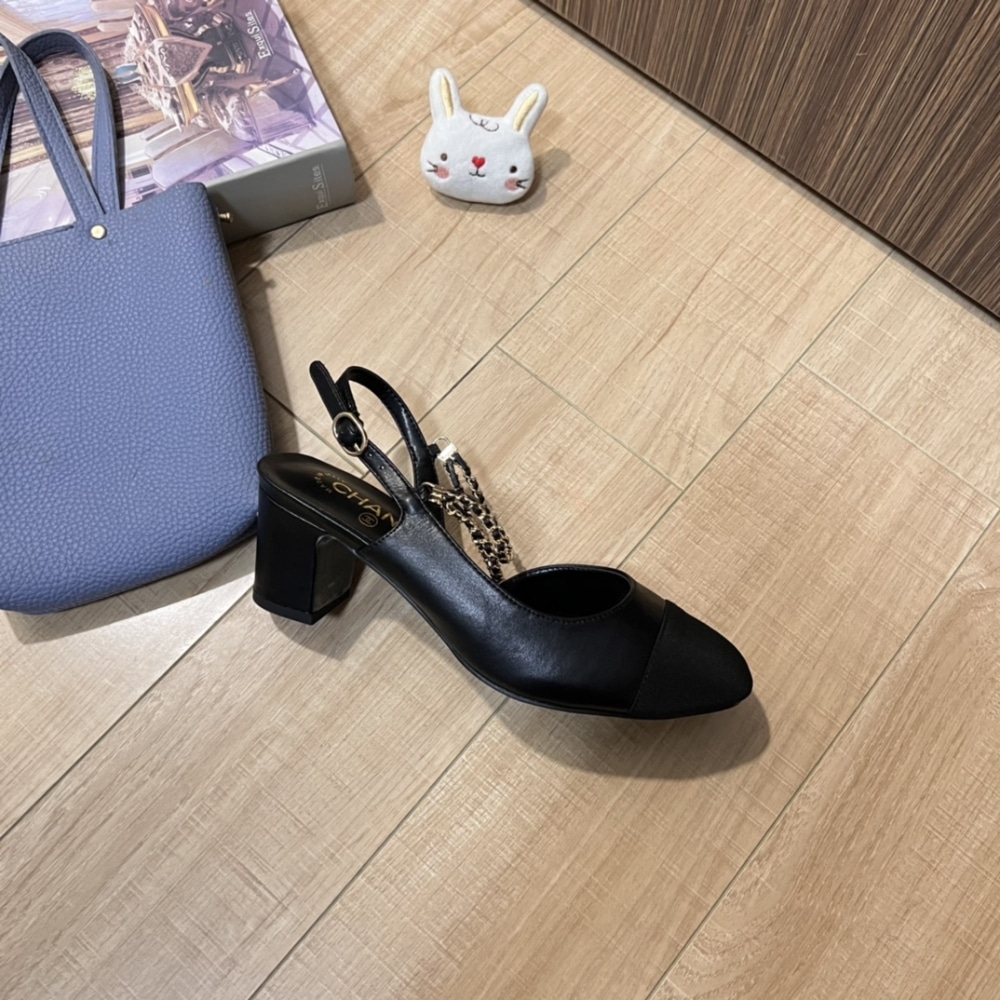 Chanel Slingbacks Goatskin &Amp; Grosgrain Black