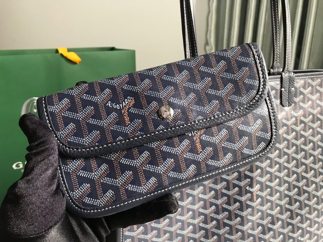 Goyard Hardy Pm Bag 40 Cm Navy Blue Goyardine Canvas And Black Taurillon Leather Trim