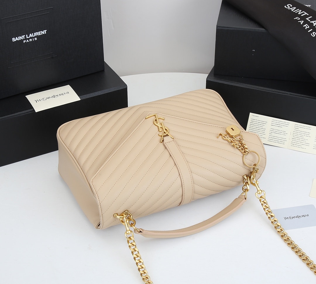 Saint Laurent College Large Chain Bag Beige 25Cm