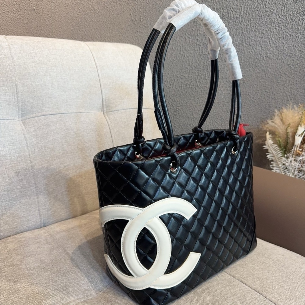 Chanel Cambon Line Medium Tote Bag In Black 28cm