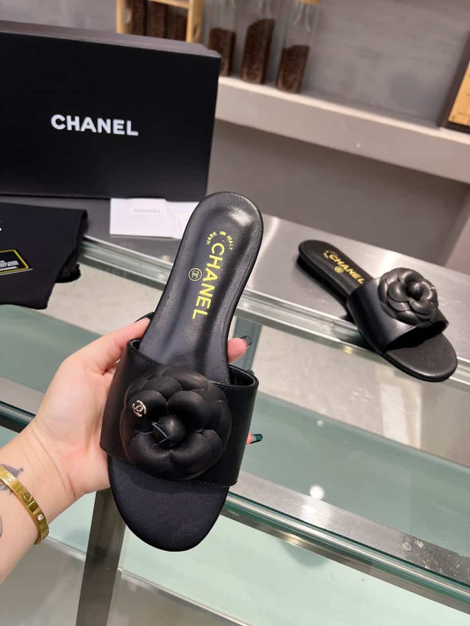 Chanel Mules With Camellia In Black G45499 X01000 94305
