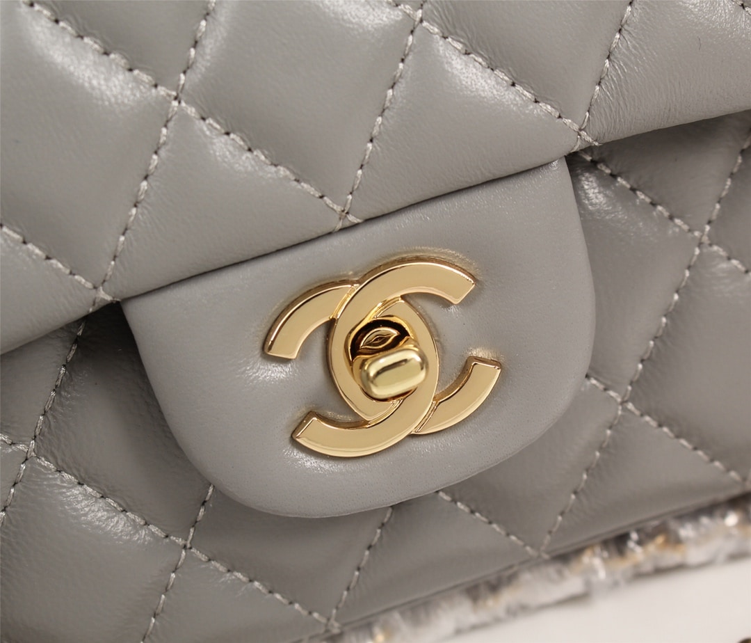 Chanel Classic Double Flap Bag Gold Hardware Gray 25Cm