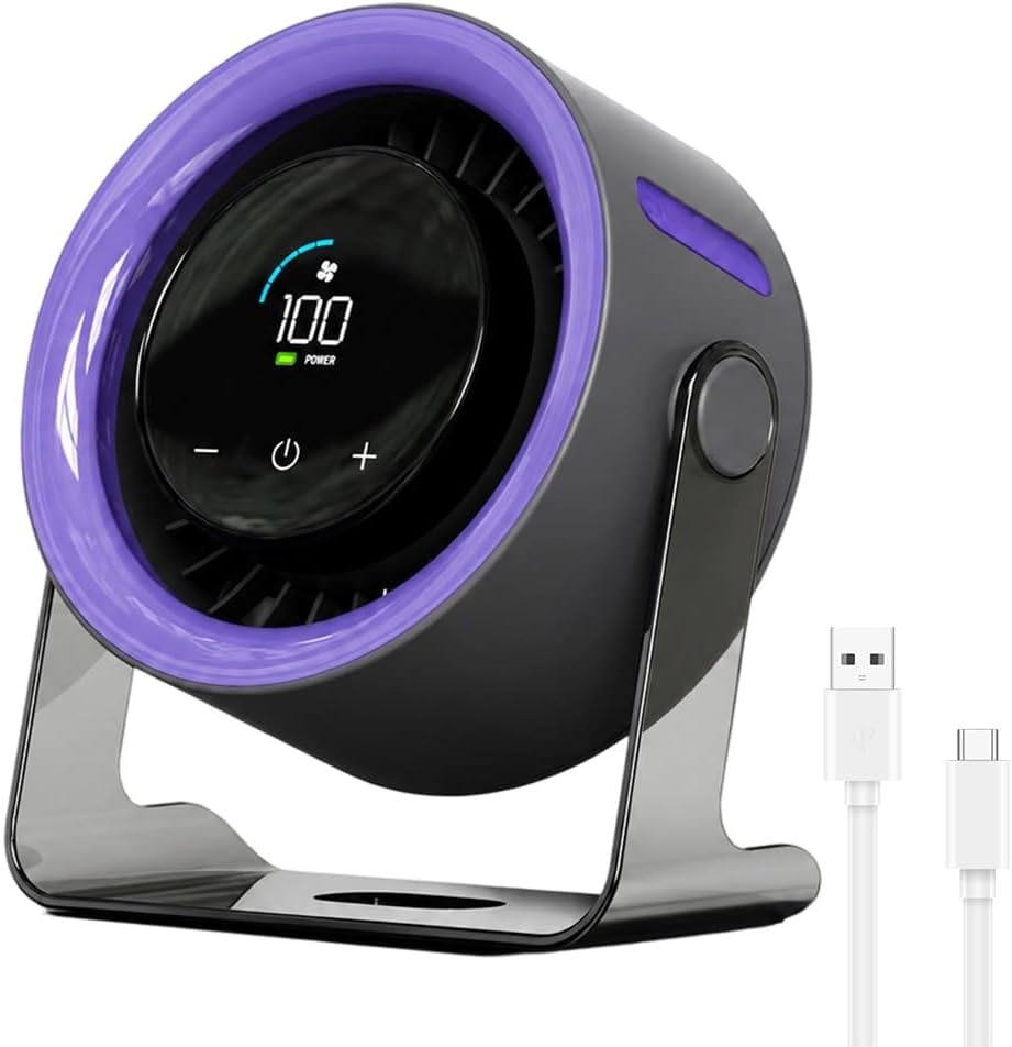 USB Desk Fan for Bedroom, 2026 New Quiet Desk Fan with 100 Speeds Digital Display,120° Rotating Table Fans Small Quiet with Turbo Airflow for Home Office Bedroom, Mini Desktop Fan for Travel (Purple)