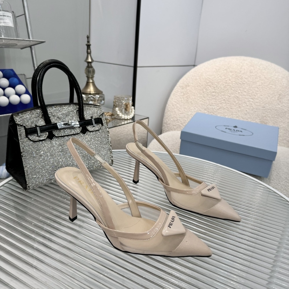 Prada Mesh Fabric Slingback Pumps Travertine Stone 1I891N 099 F0485 F 075