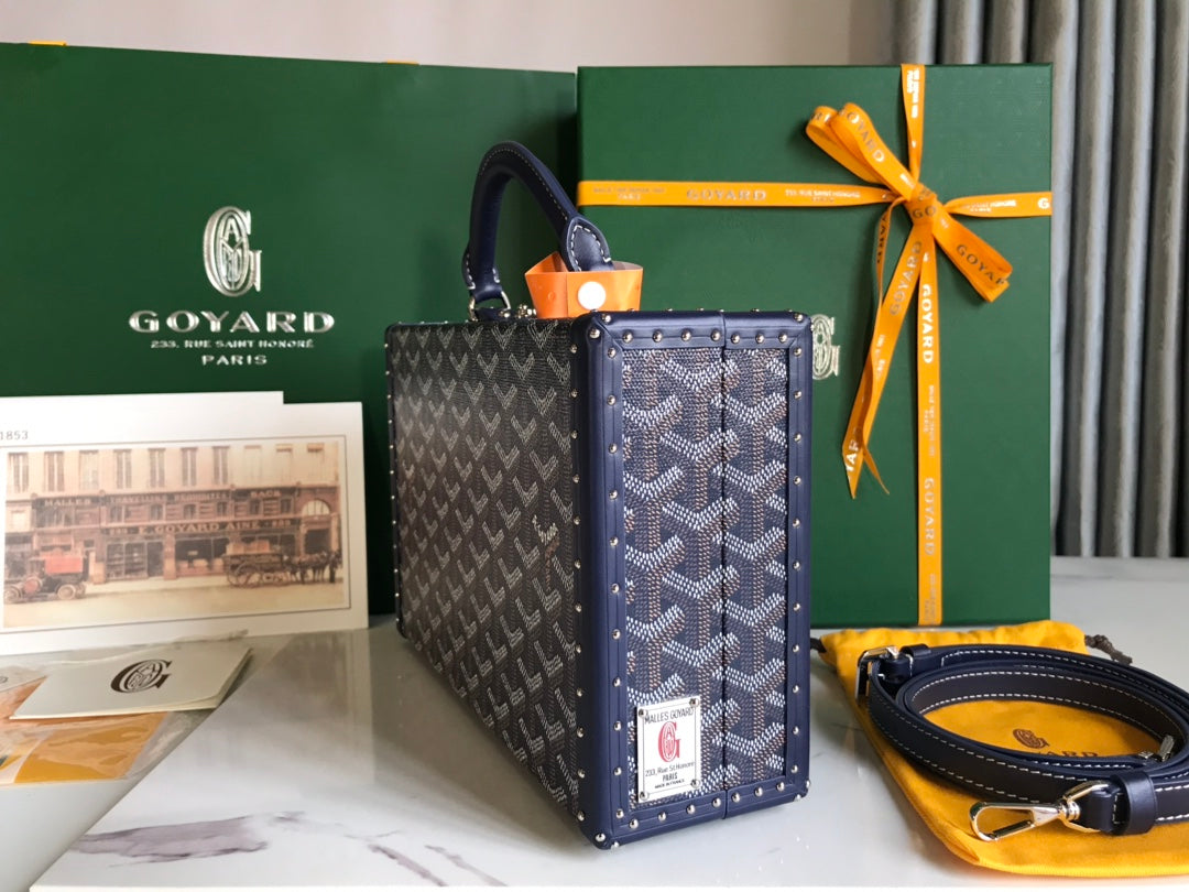 Goyard Grand Hôtel Trunk Bag 24.5cm Navy Blue Goyardine Canvas And Calfskin