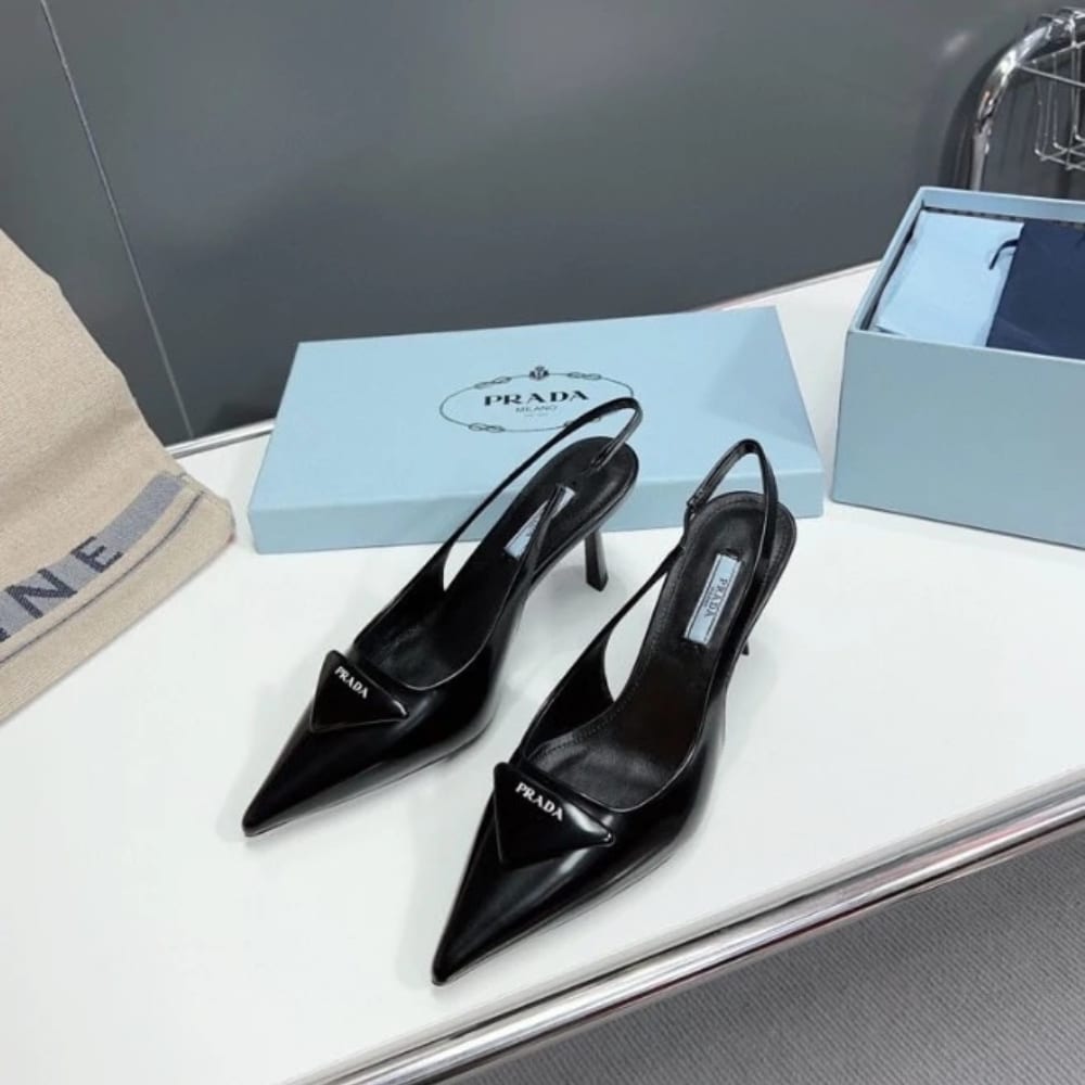 Prada Brushed Leather Slingback Pumps Black 1I901M 055 F0002 F 075