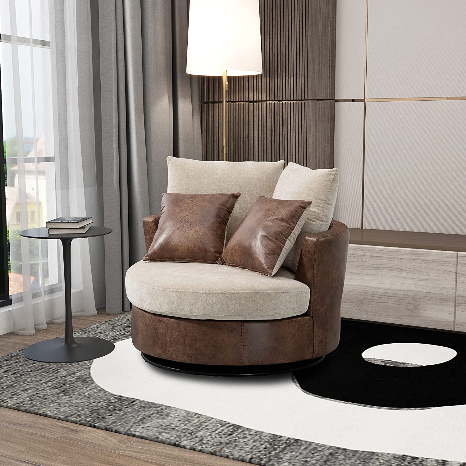 BARREL CHAIR SWIVEL ACCENT SOFA WITH PILLOWS