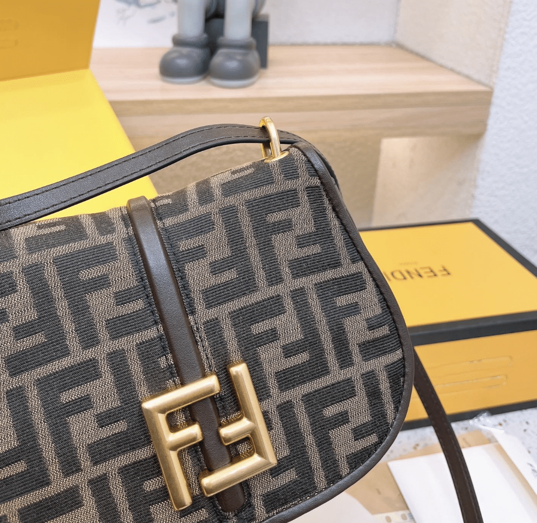 Fendi C’Mon Small Brown Ff Jacquard Fabric Bag 20Cm