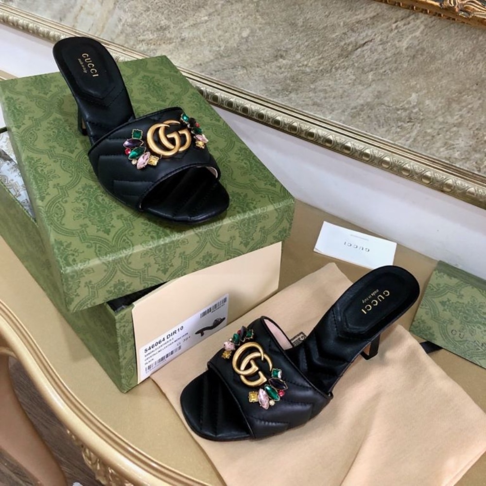 Gucci Women?S Flower Double G Slide Sandal Black
