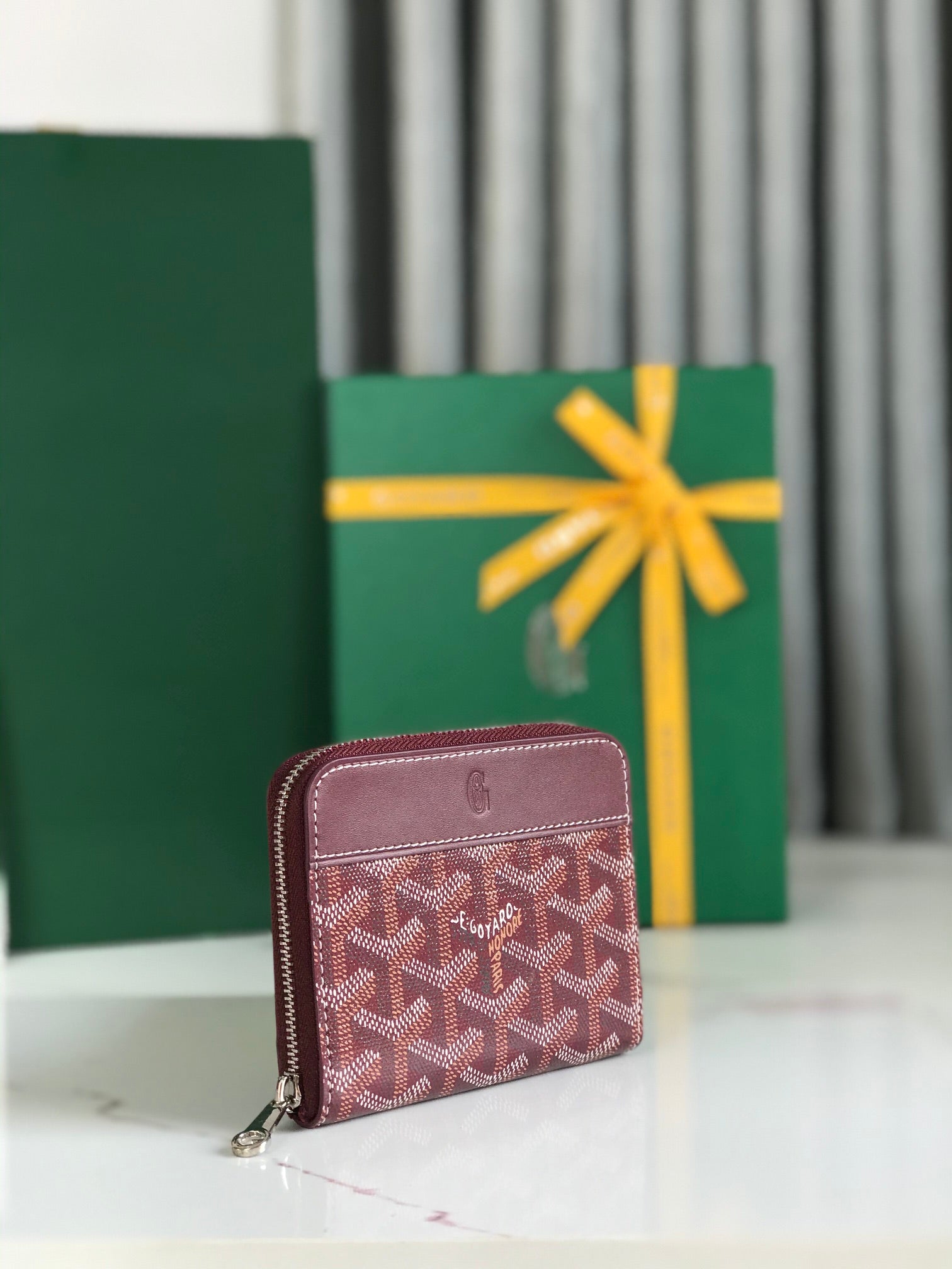 Goyard Matignon Mini Wallet 11 Cm Wine Red Goyardine Canvas And Calfskin