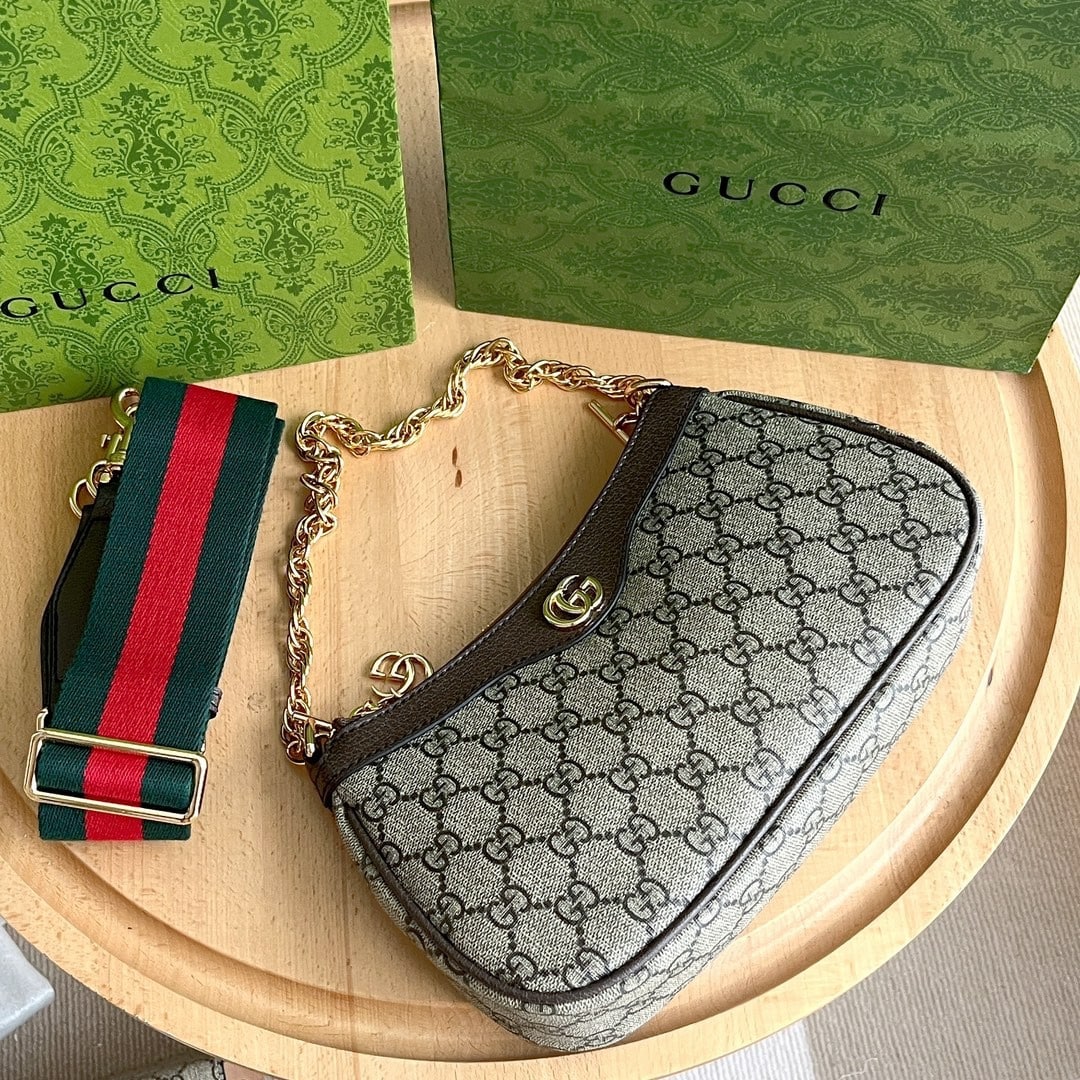 Gucci Ophidia Small Shoulder Bag Beige And Dark Brown 25Cm 735132 FABLE 9442