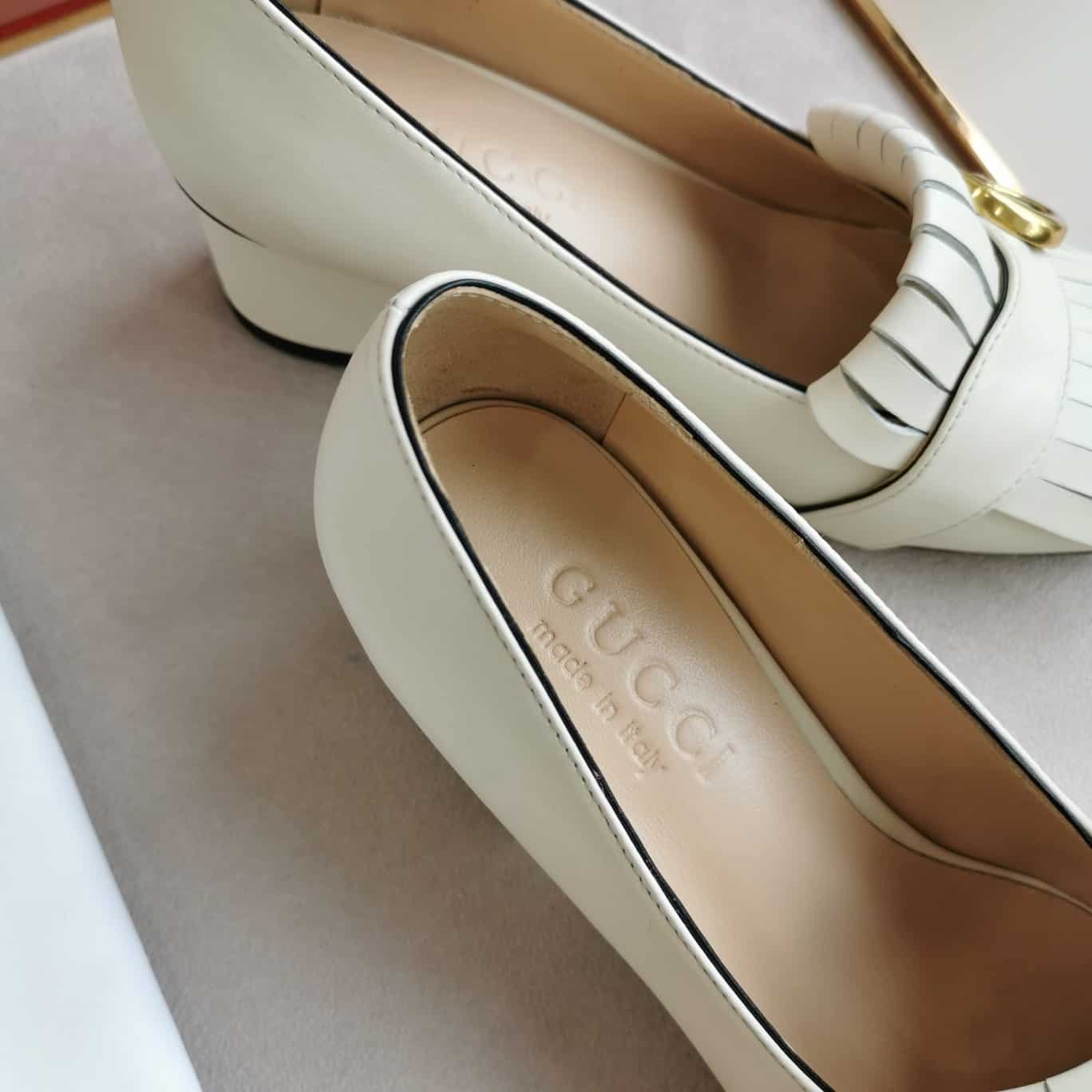 Gucci Wmns White Leather Mid-Heel Pump