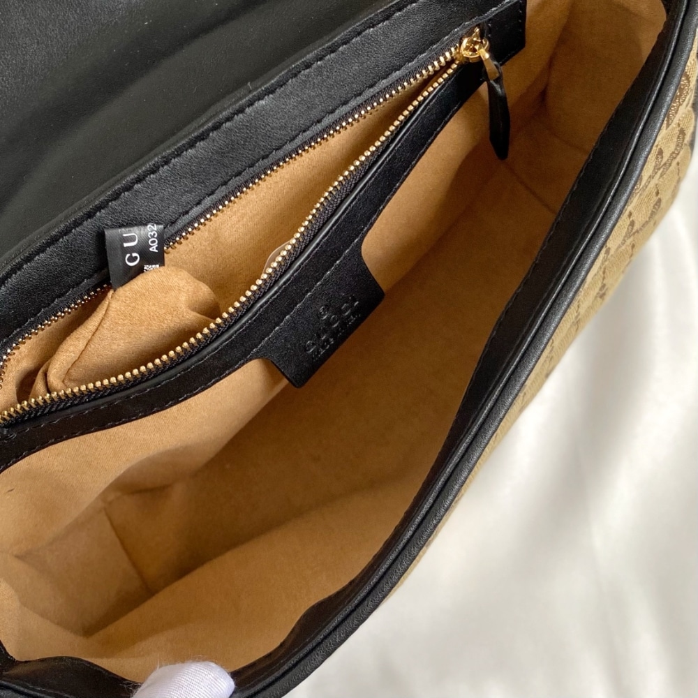 Gucci Gg Marmont Shoulder Bag Beige Black 26Cm 443497 Hvkeg 9772