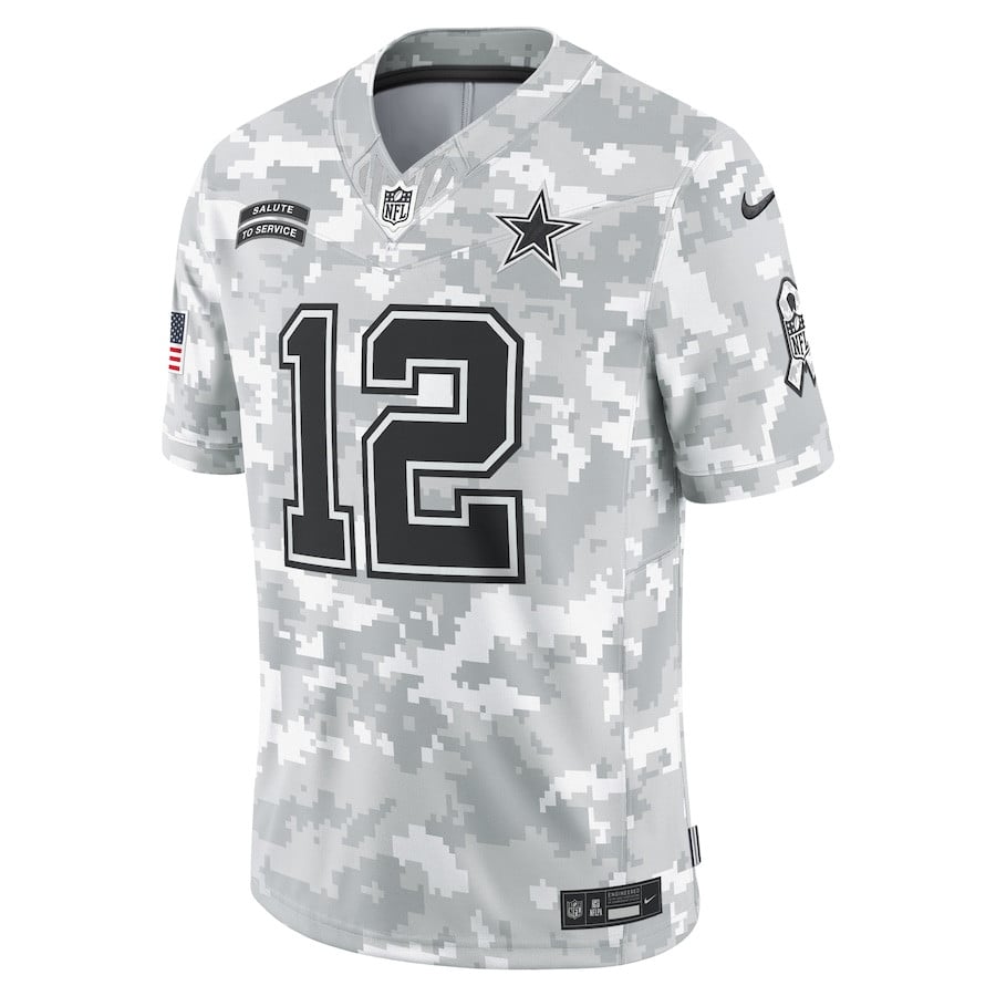 Roger Staubach #12 Dallas Cowboys Arctic Camo Salute to Service Jersey - Men's - National Football League 2024