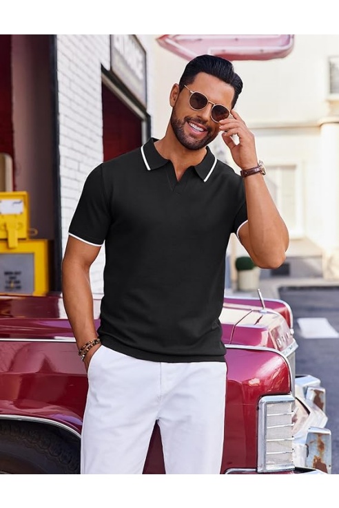 Mens Polo Shirts Short Sleeve Casual Knit