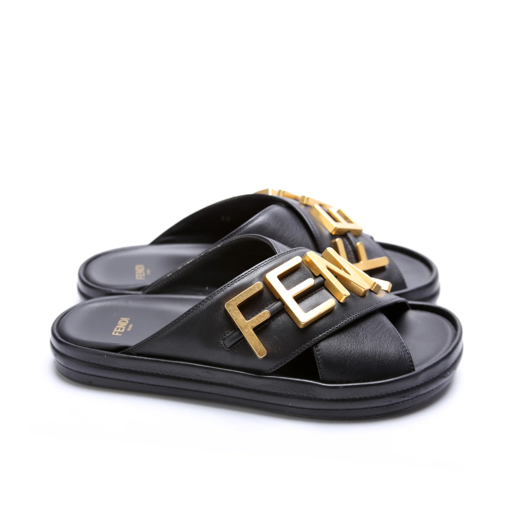 Fendi Fendigraphy Leather Slides Black 8X8289Ai1Rf1H1K