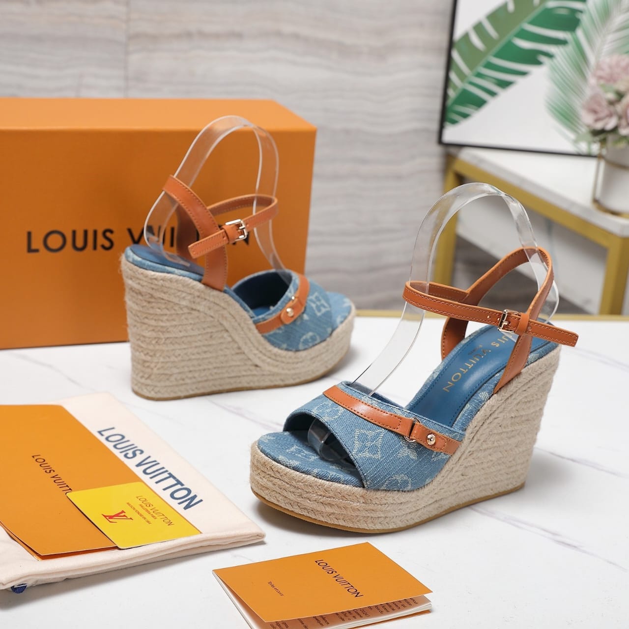 Louis Vuitton Helios Wedge Sandal Denim Blue 1Acizj