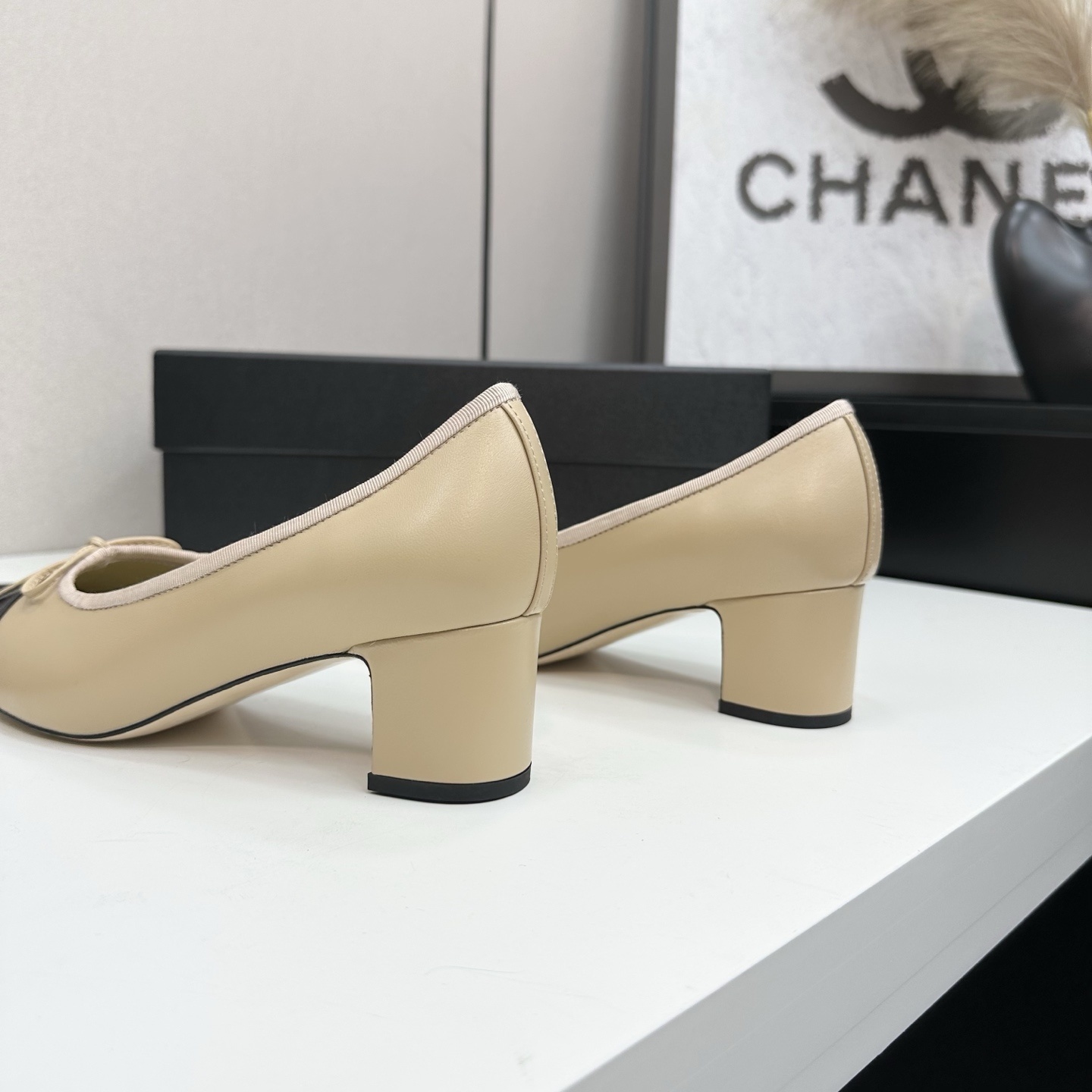 Chanel CC Cap Toe Mid Heel Pumps Beige/Black – Heel 4.5cm