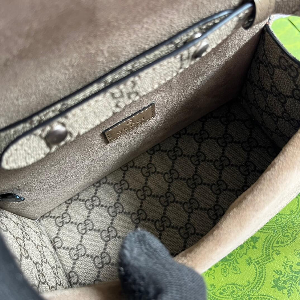 Gucci Small Dionysus Top Handle Bag Taupe Suede Trim