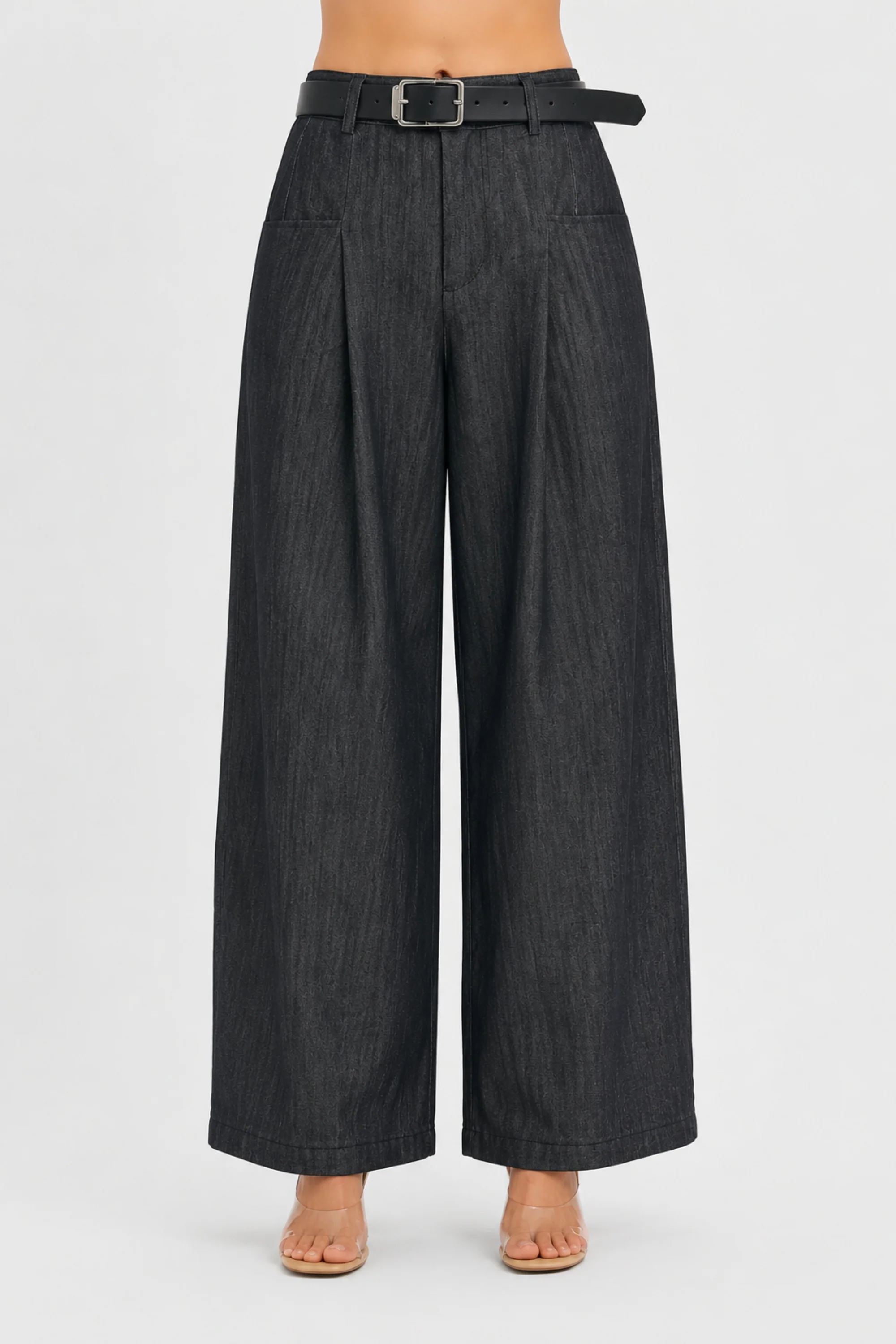 Noir Denim Wide-Leg Pants