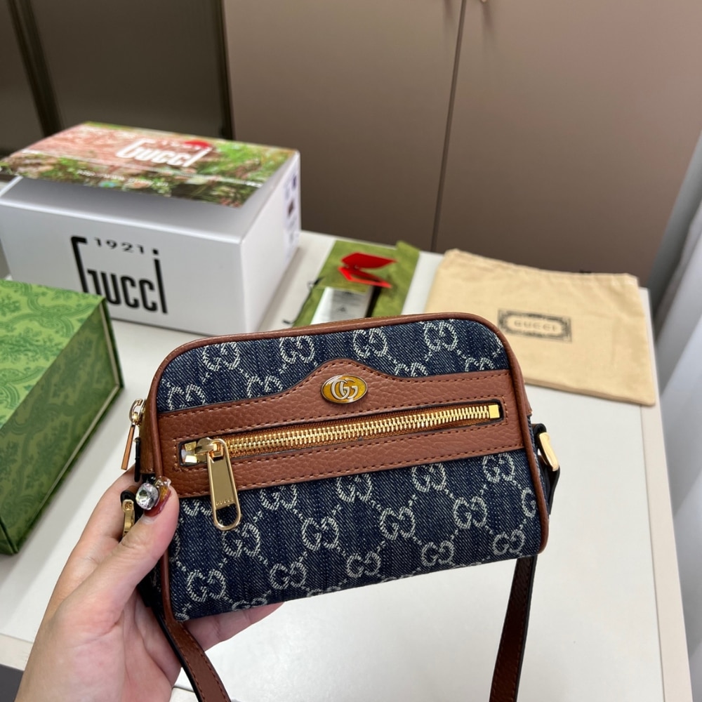 Gucci Ophidia GG Mini Denim Blue And Brown 17Cm 517350 2KQGG 8375