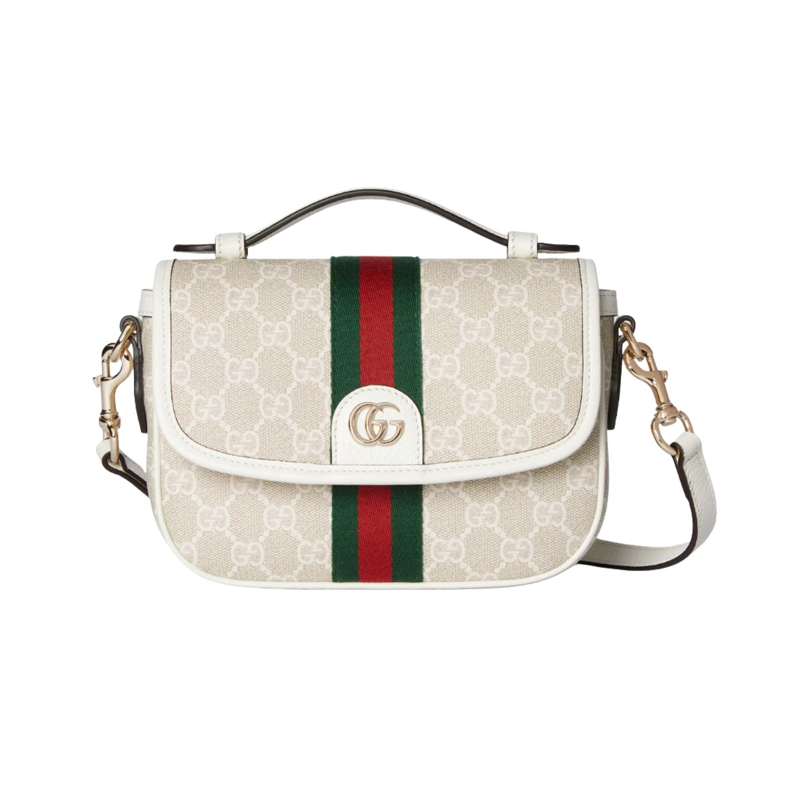Gucci Ophidia Small Top Handle Bag 20cm/7.9in Beige And White GG Fabric 836843