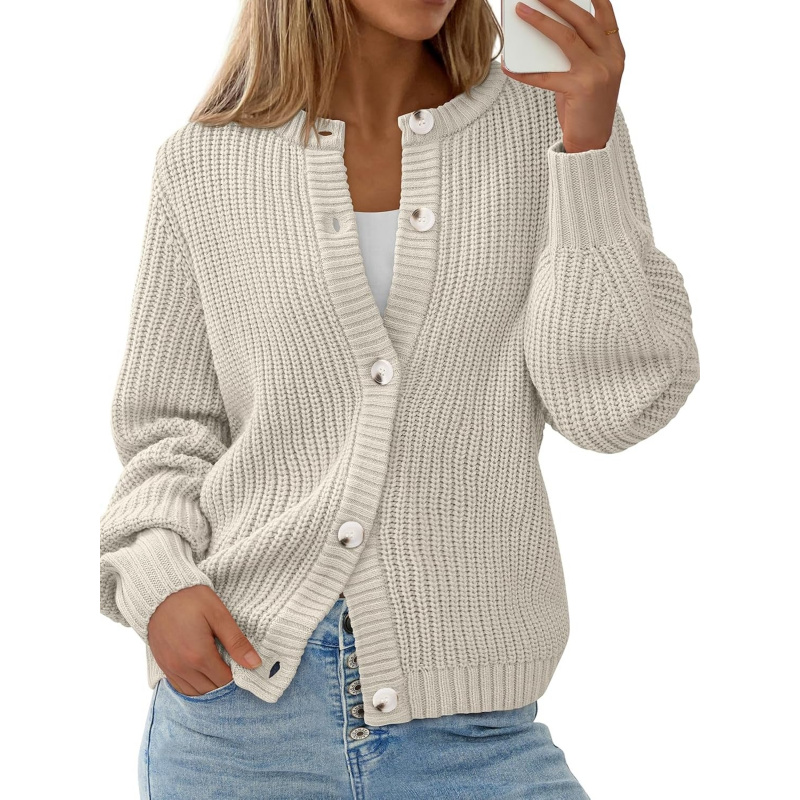 Women's Chunky Knit Open Front Sweater Crewneck