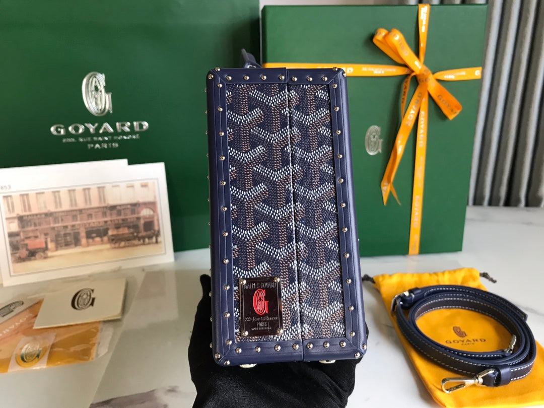 Goyard Grand Hôtel Trunk Bag 24.5cm Navy Blue Goyardine Canvas And Calfskin