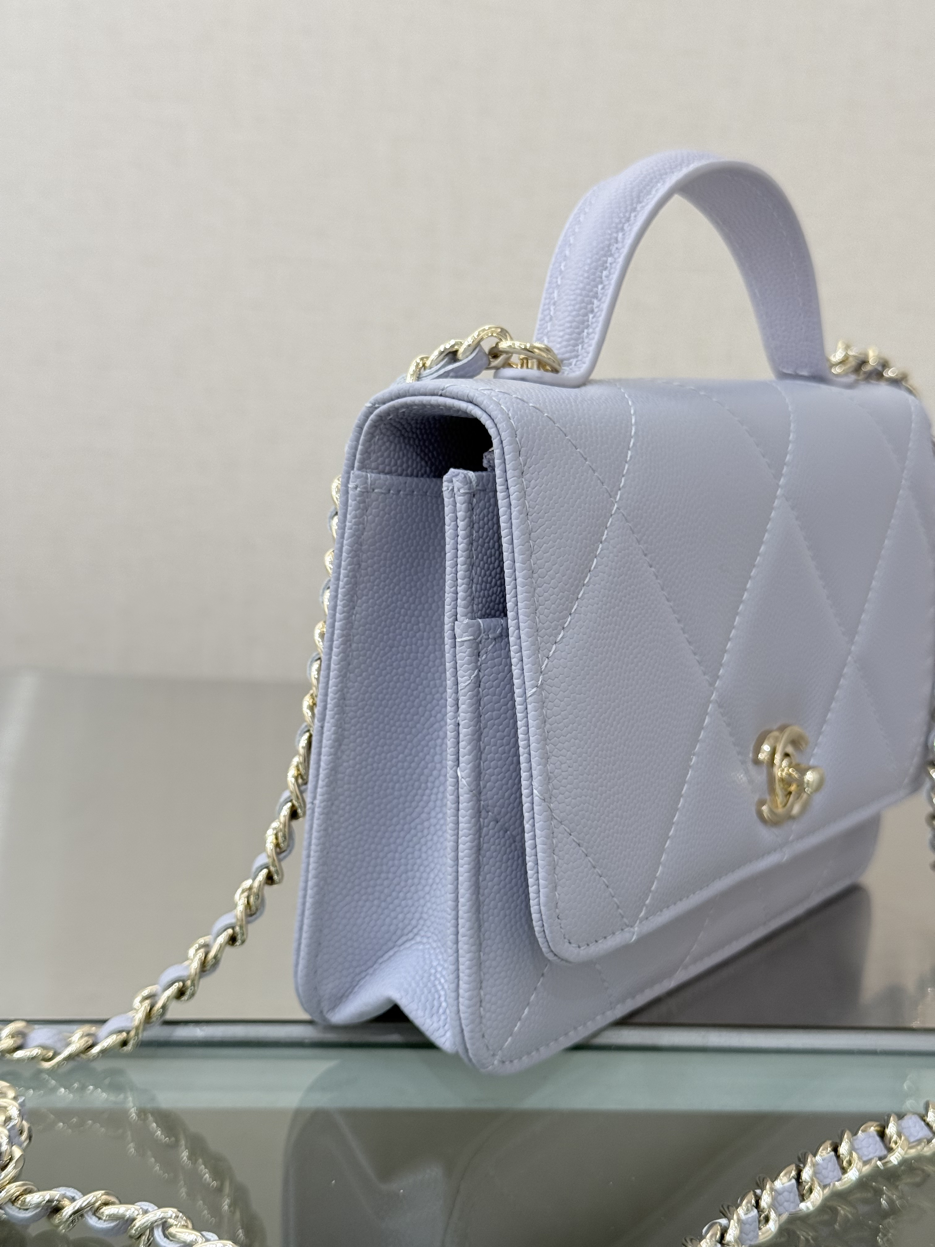 Classic Wallet On Chain with Top Handle（Gray-Blue）