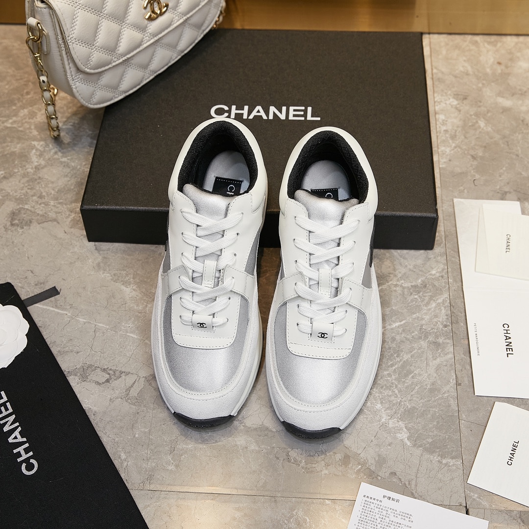 Chanel Suede And Leather Cc Low Top Sneakers White Black