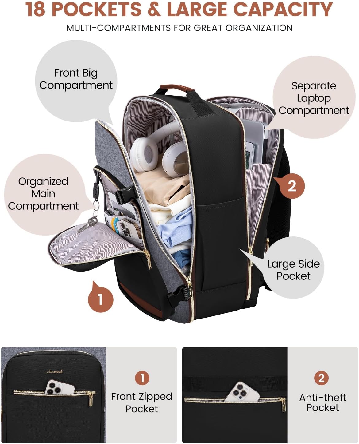 40L Travel Backpack for Women & Men