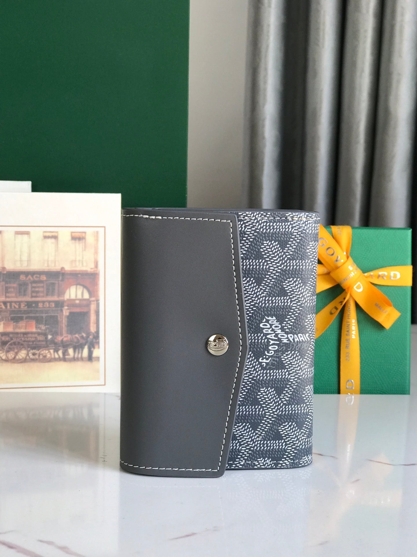Goyard Saint-Gabriel Wallet 12 Cm Gray Calfskin And Goyardine Canvas