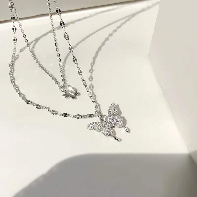 Velira s925 Double Butterfly Pendant Stacked Necklace