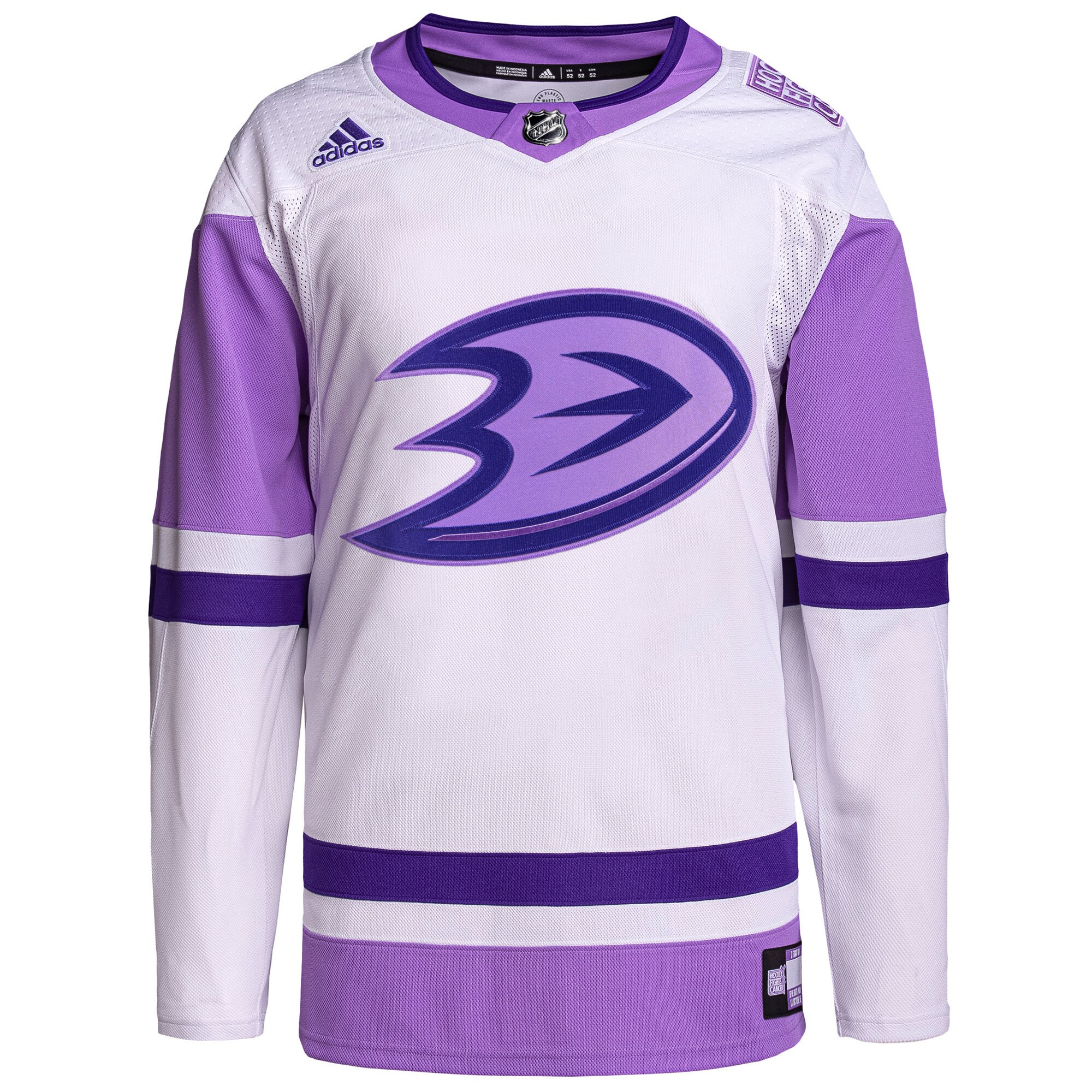 Anaheim Ducks adidas Hockey Fights Cancer Primegreen Authentic Custom Jersey – White/Purple