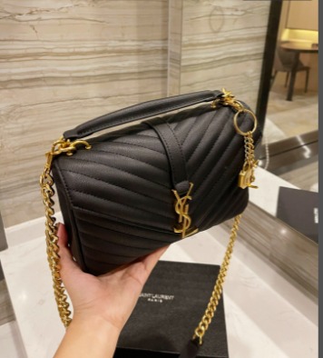 Ysl College Medium Chain In Quilted Leather Black Gold
