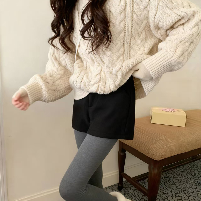 Woolen Casual high waist pants thick shorts for women