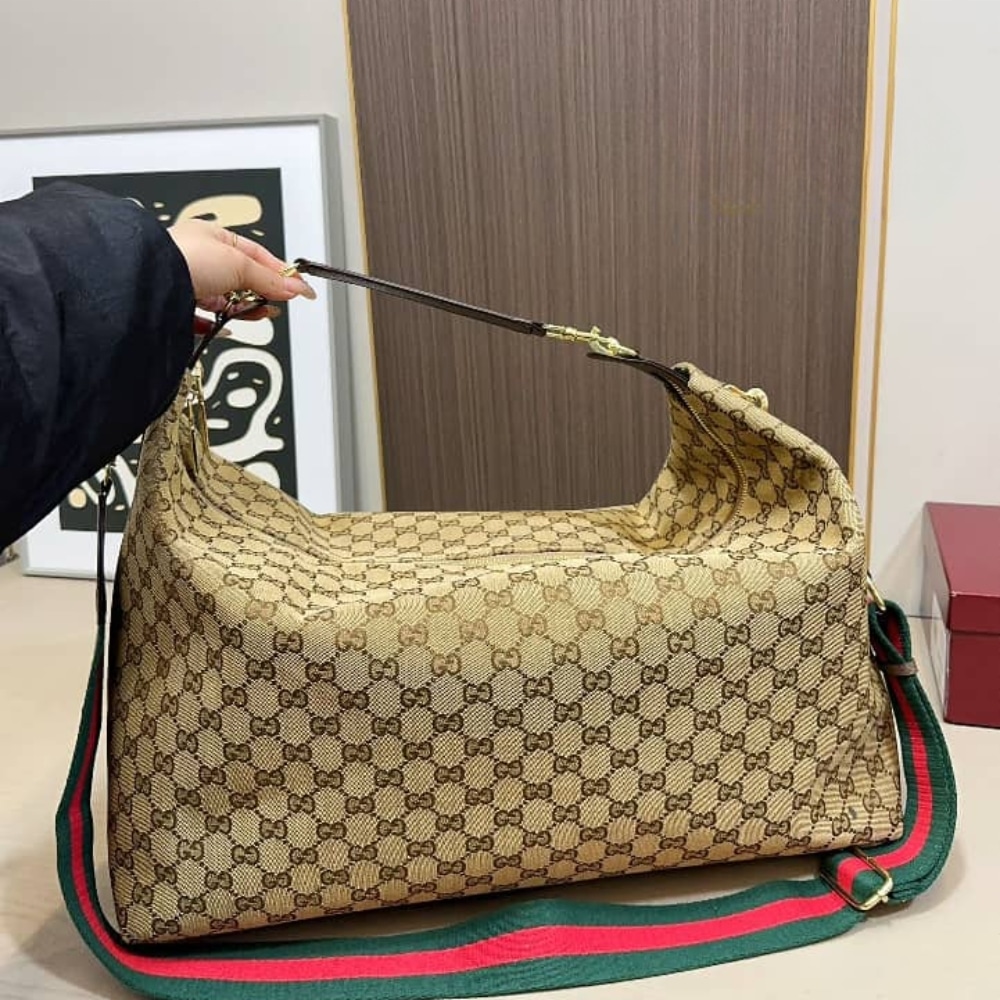Gucci Brera Large Crossbody Bag Sand And Dark Brown GG Canvas 48Cm 864485 FAFV9 9653