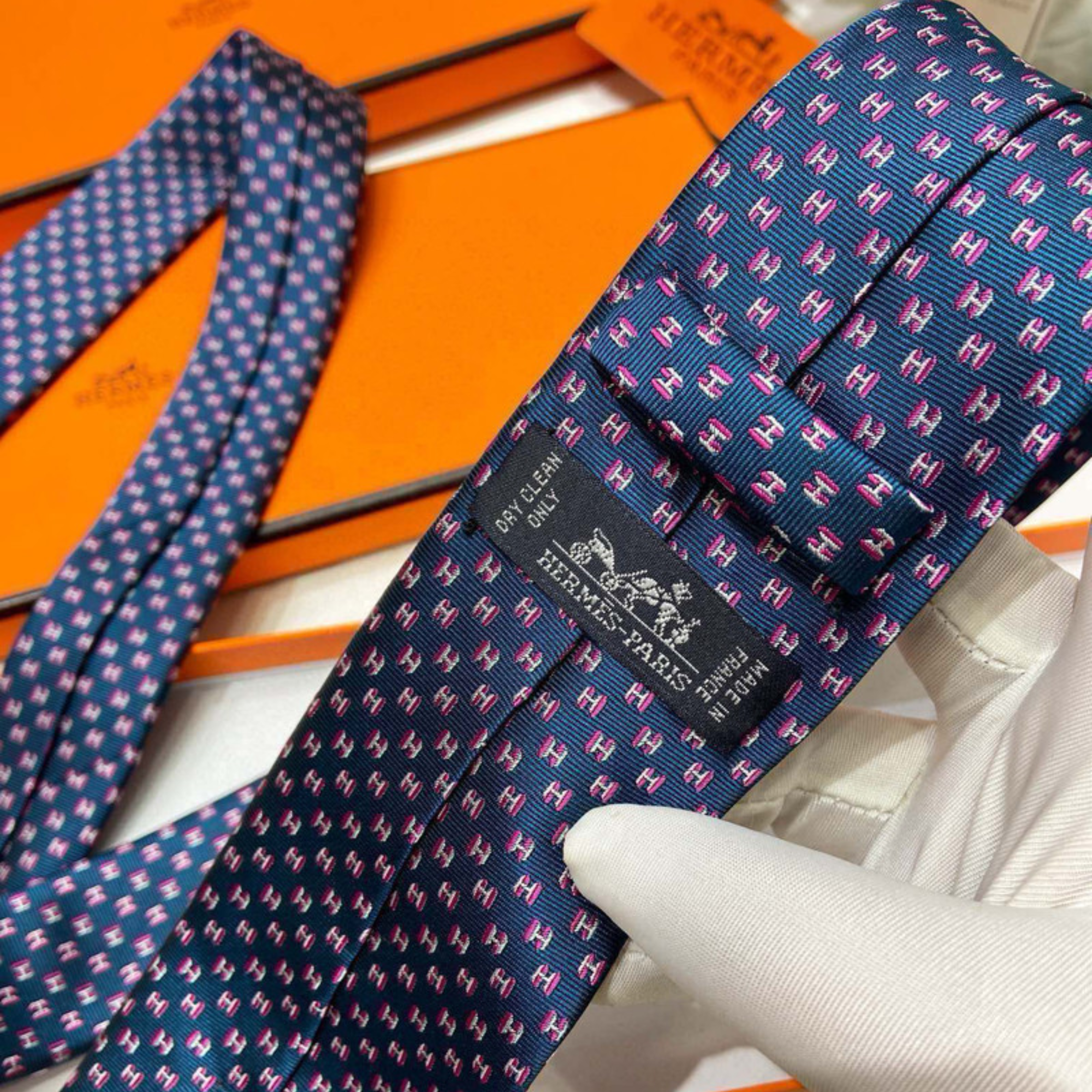 Hermes H Pattern Canvas Tie For Men