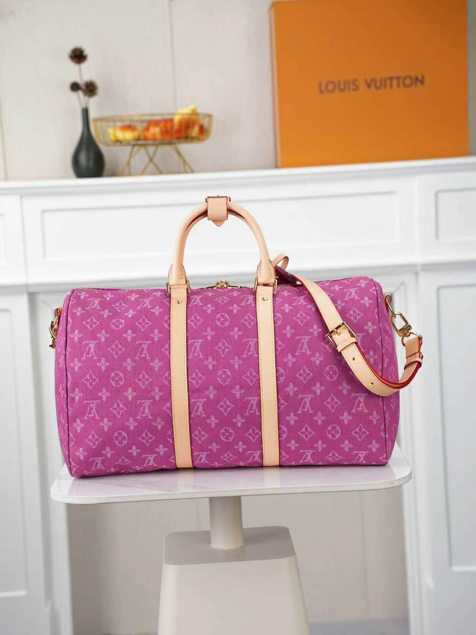 Louis Vuitton Keepall 45 Bag Fuchsia Denim M27944