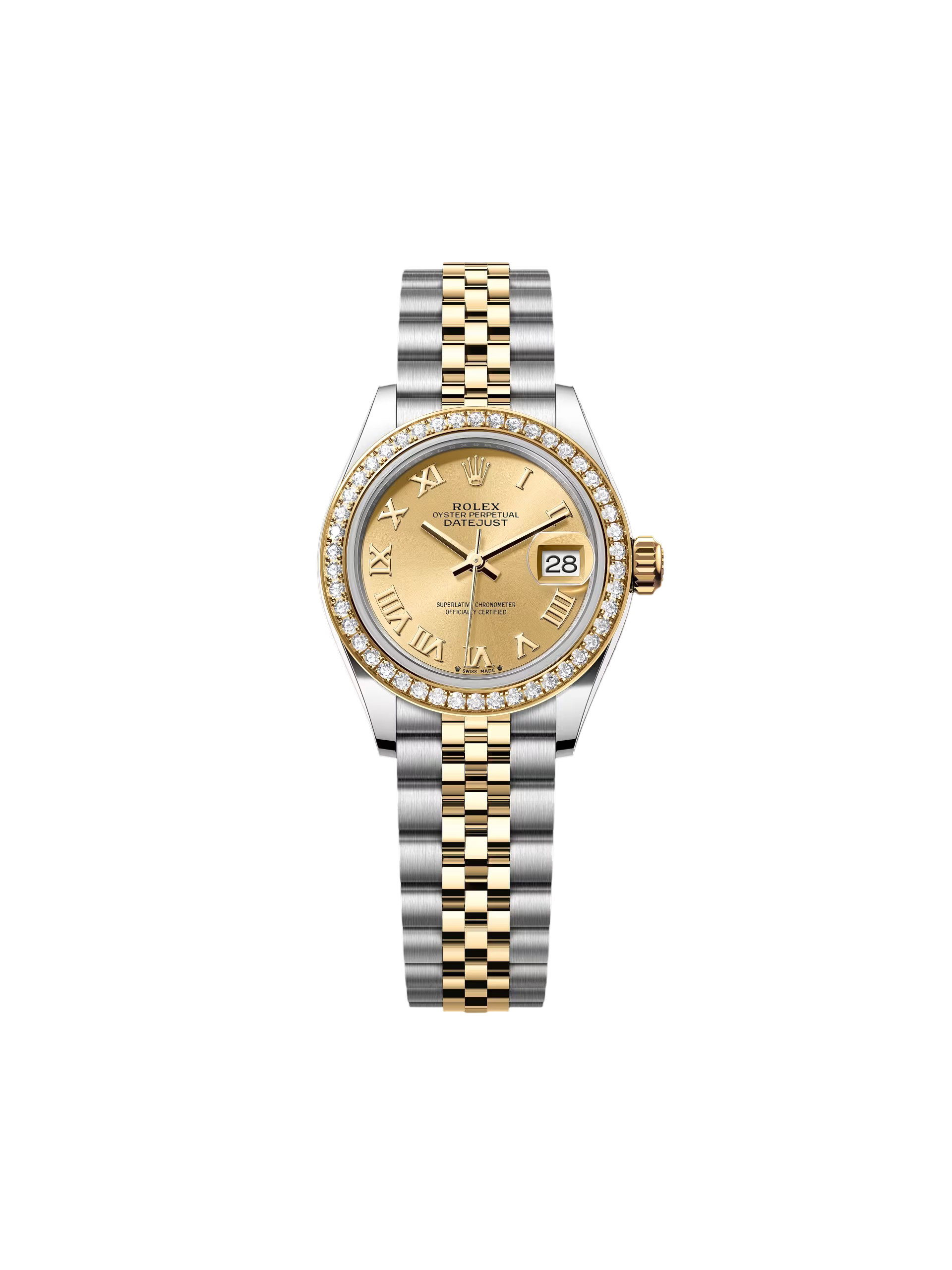 Rolex Lady-Datejust 28mm 279383RBR Champagne Roman Dial Yellow Rolesor Oyster Bracelet