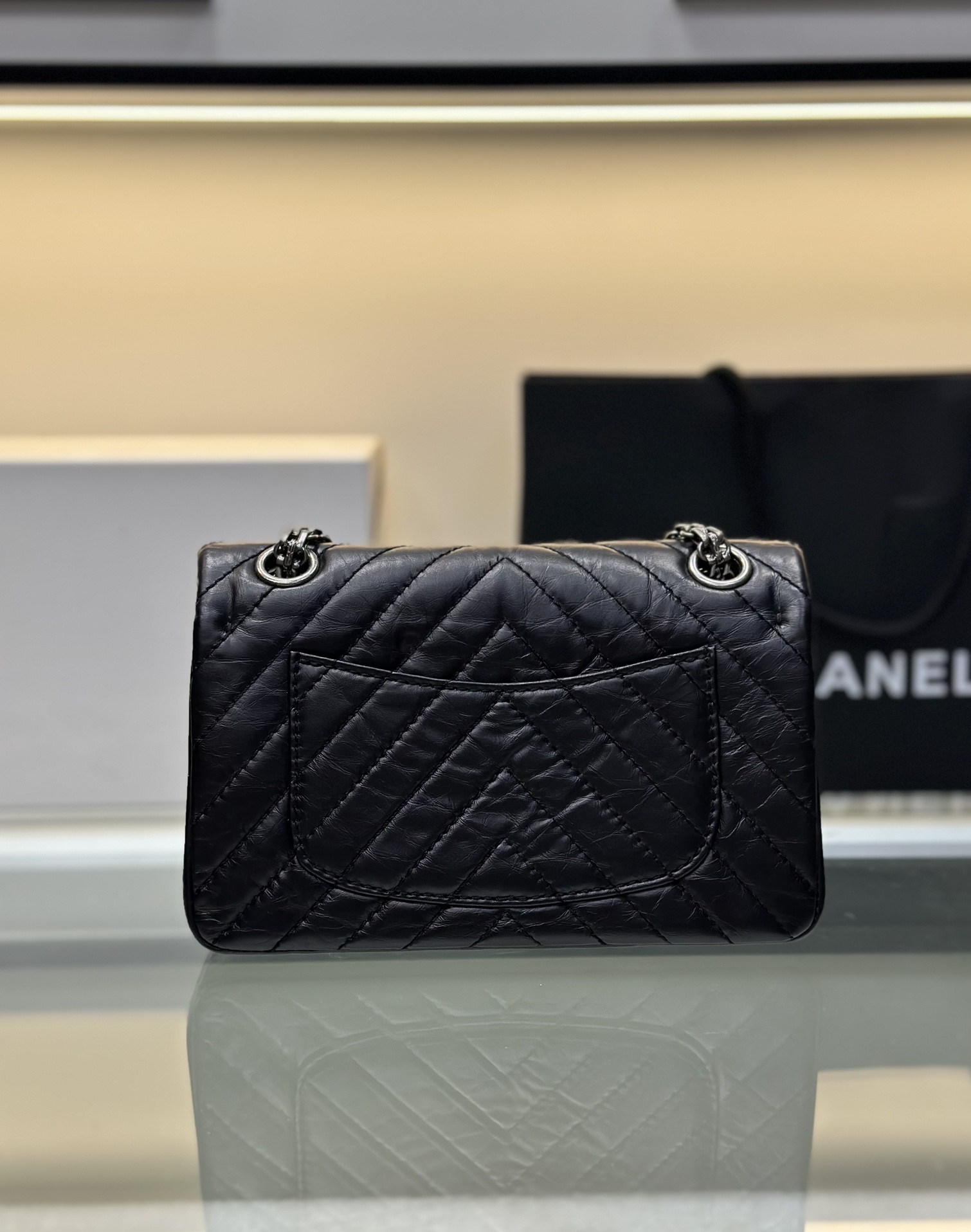2.55 Reissue Medium Flap Bag in Black Aged Calfskin with Ruthenium-Finish Metal Hardware
