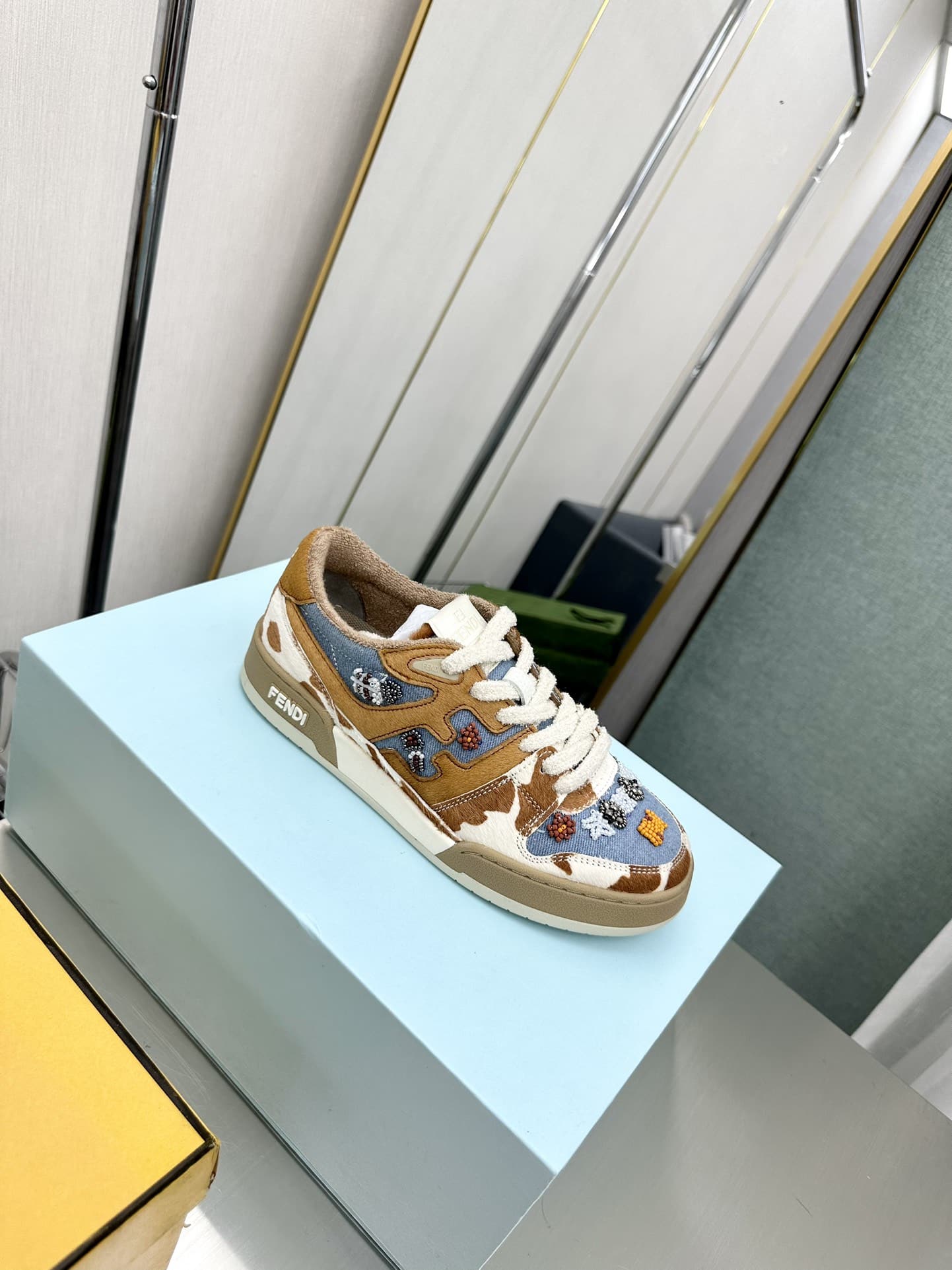 Fendi Match Suede Low Tops Brown And Blue