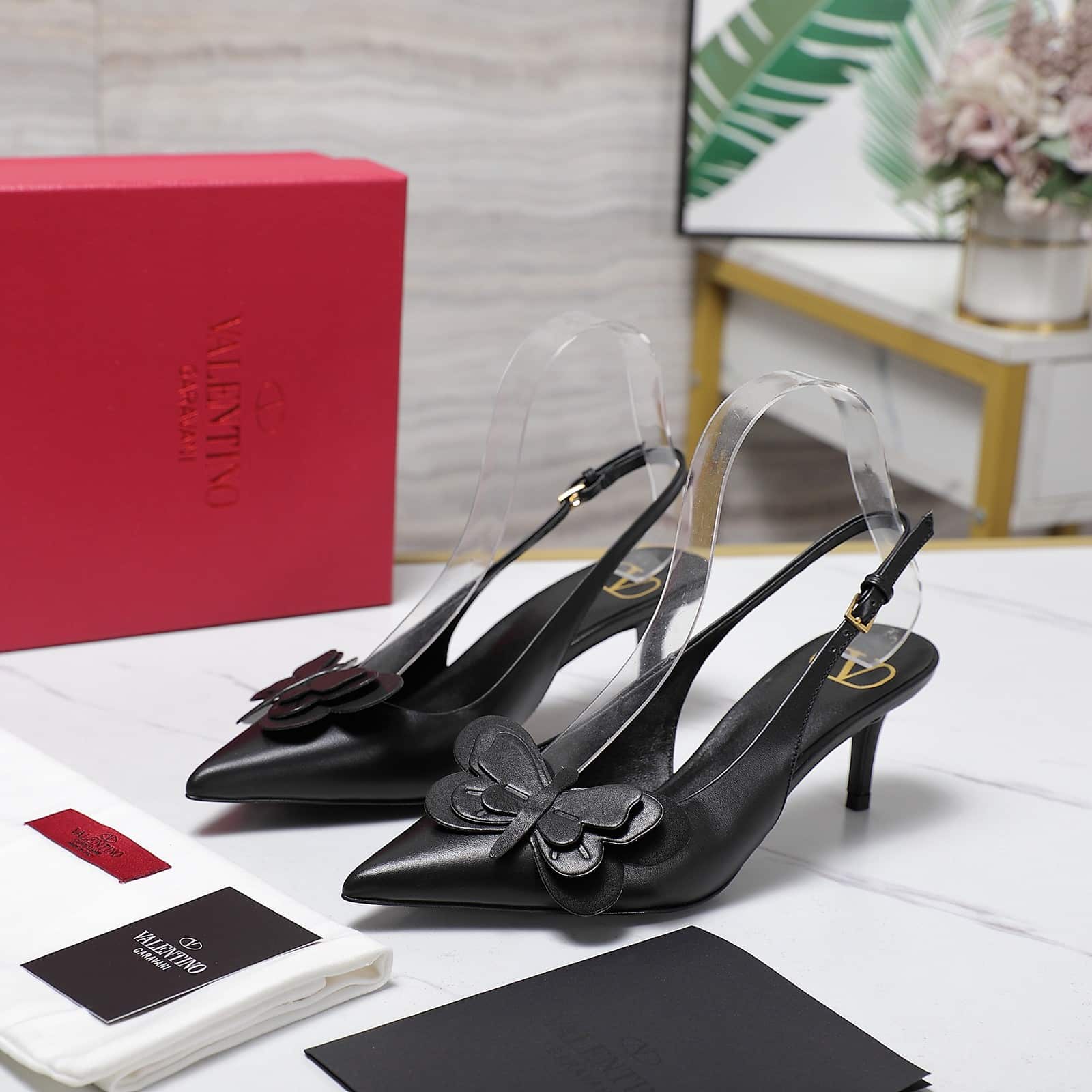 Valentino Garavani Papier Phalène Slingback Pumps Black