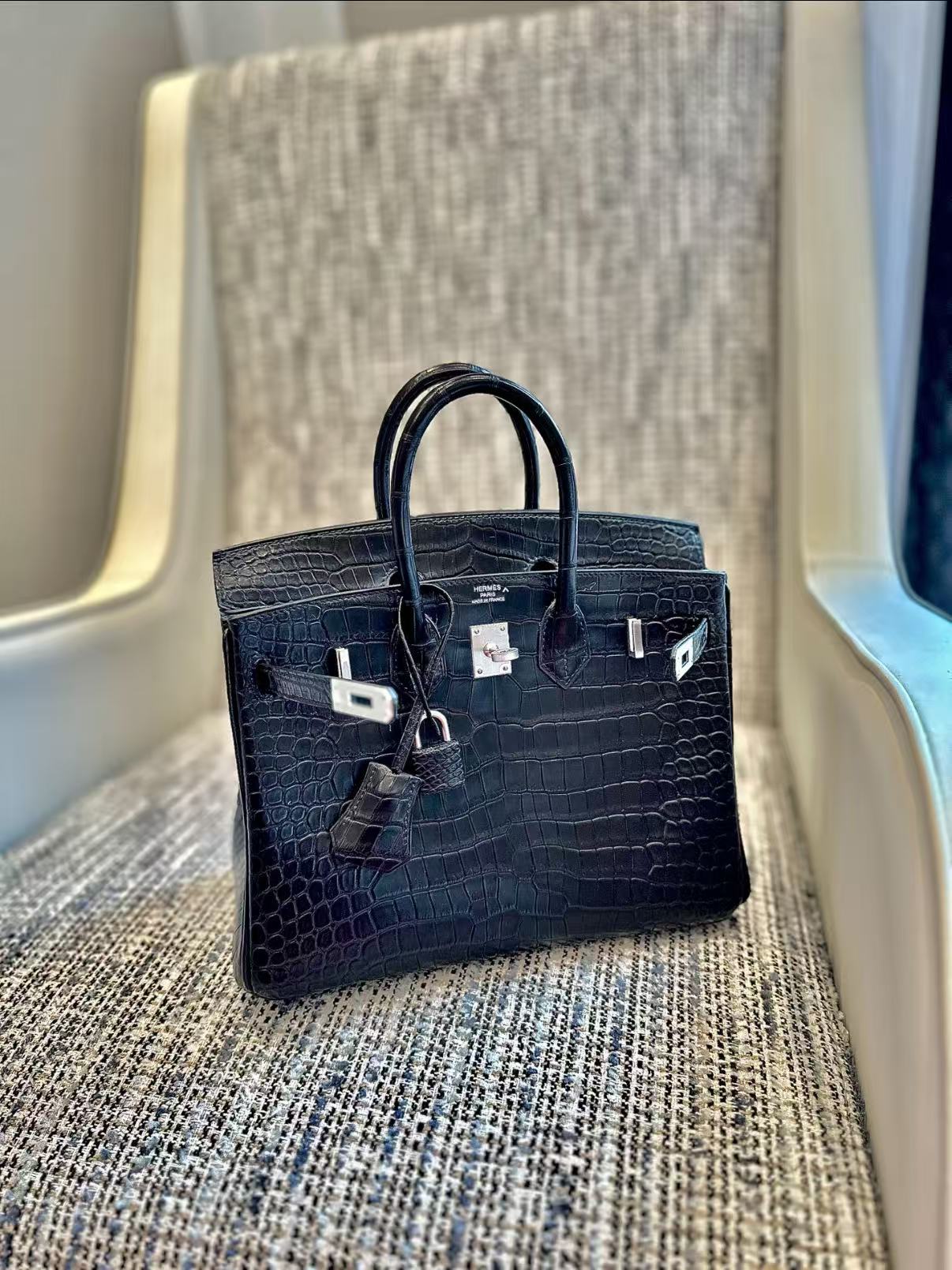 Birkin Matte crocodile leather black silver hardware custom