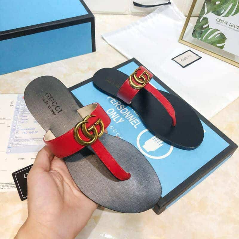 Gucci Double G Thong Leather Red