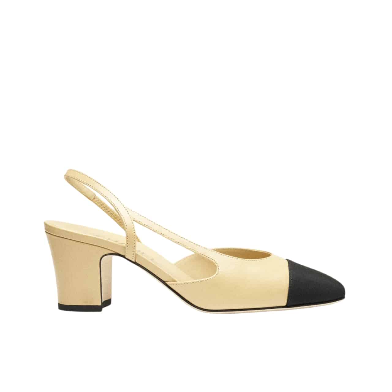 Chanel Slingbacks Goatskin &Amp; Grosgrain Beige &Amp; Black G31318 Y50006 C8378