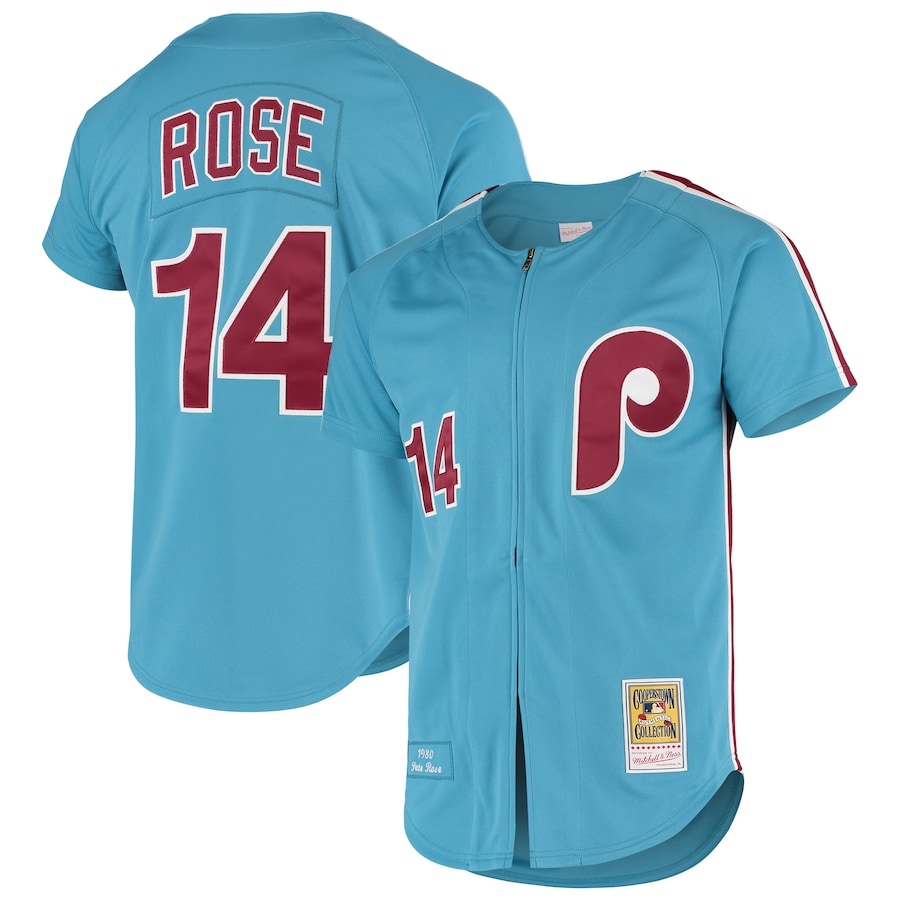 Pete Rose Philadelphia Phillies Mitchell&Ness Cooperstown Collection Jersey Light Blue